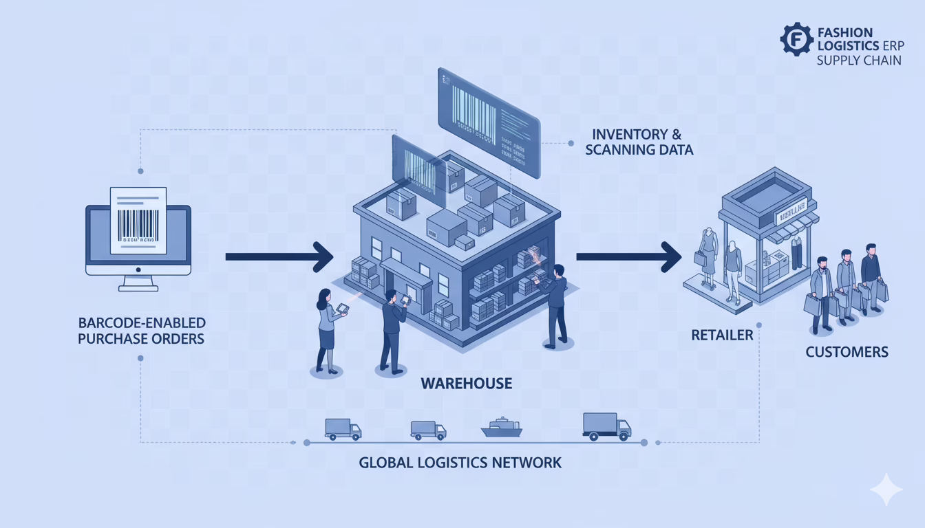 Barcode-enabled fashion supply chain infographic