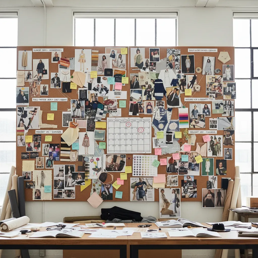 Fashion team planning seasonal collections with timelines and product boards