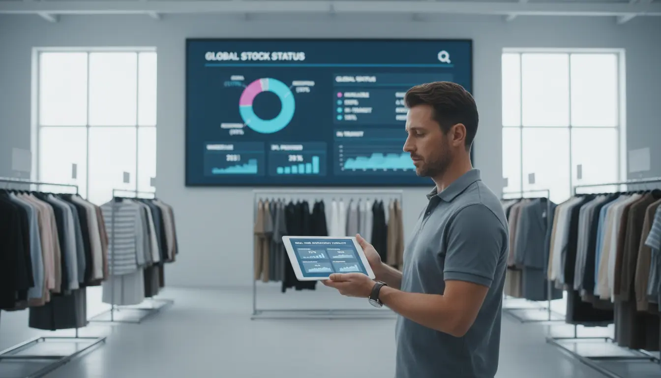 Fashion inventory dashboard showing stock across warehouse, retail, and 3PL locations